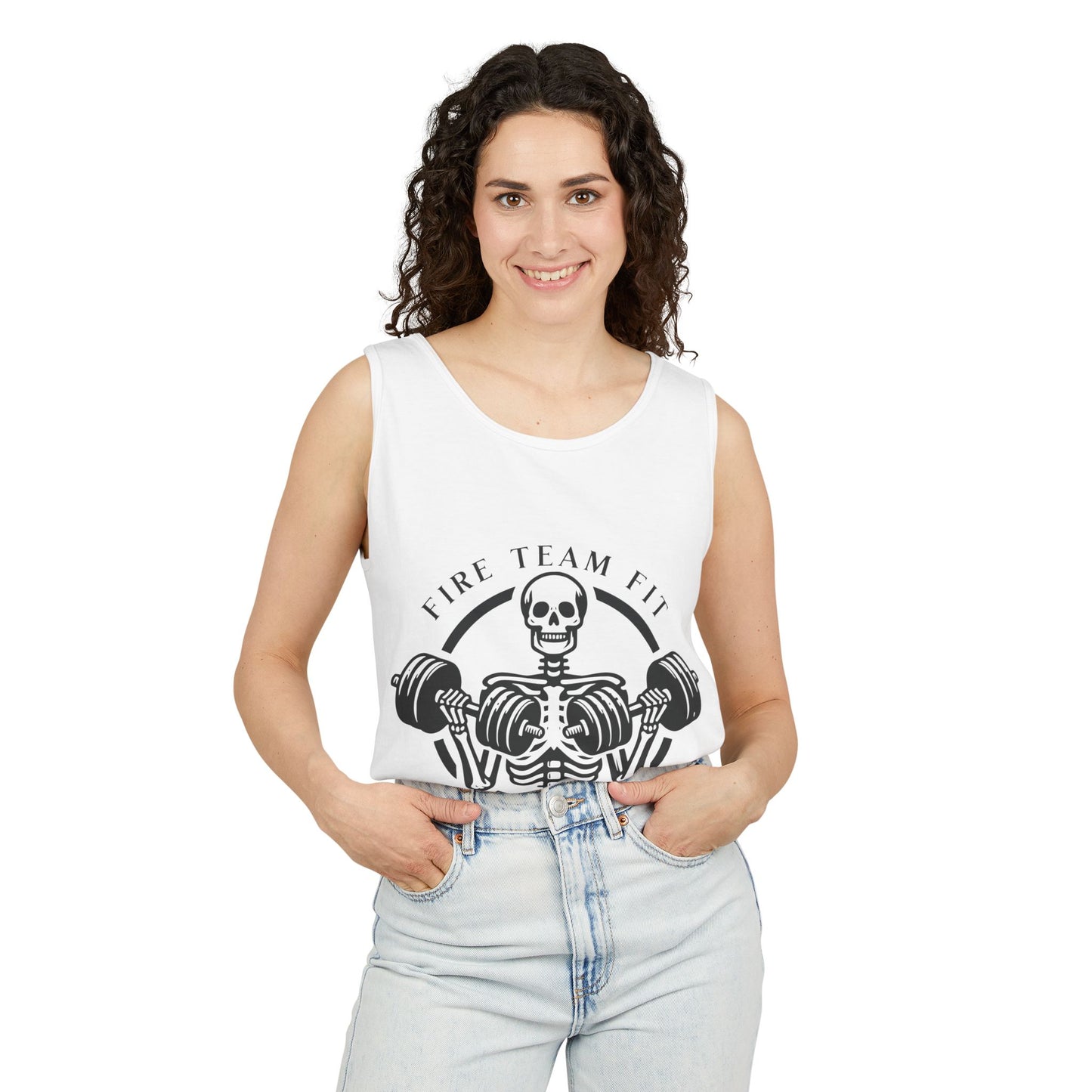 Spooktacular Fitness: Unisex Garment-Dyed Skeleton Gym Tank for Weights this Halloween