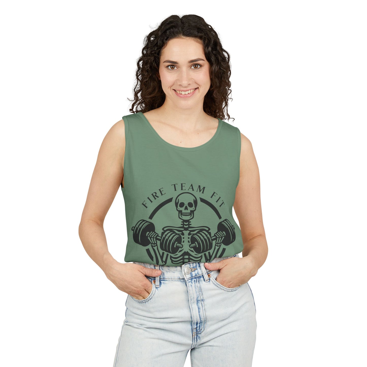 Spooktacular Fitness: Unisex Garment-Dyed Skeleton Gym Tank for Weights this Halloween