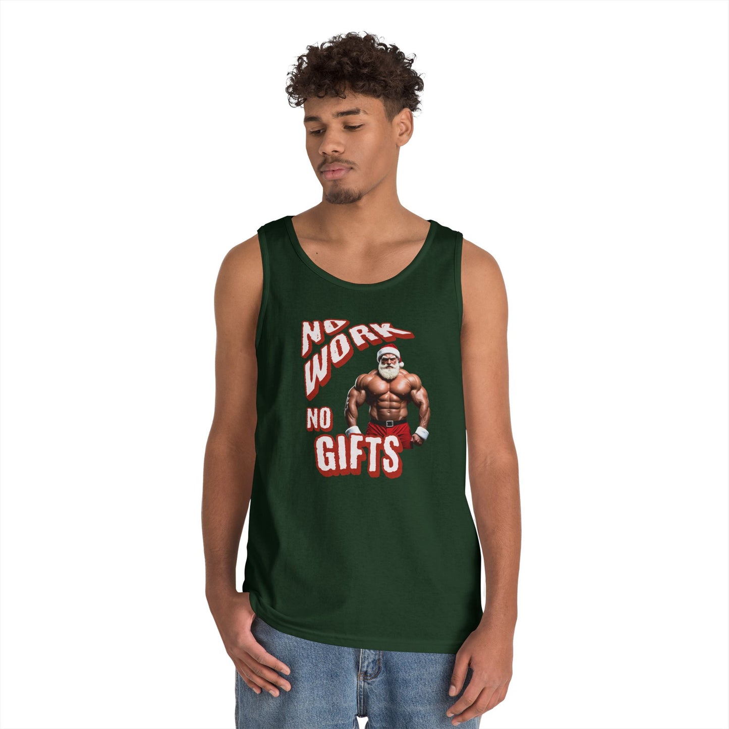 No Work, No Gift Santa Claus Unisex Heavy Cotton Tank Top, Celebrate the Season in Style