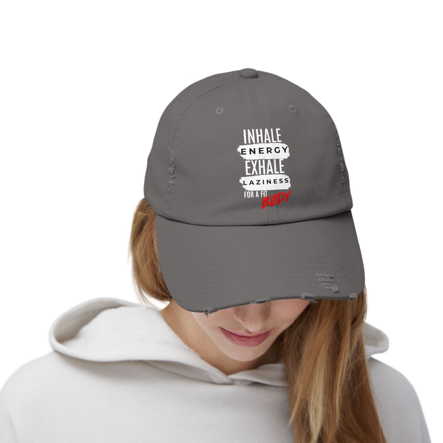 Inhale Energy, Exhale Laziness: Unisex Distressed Cap