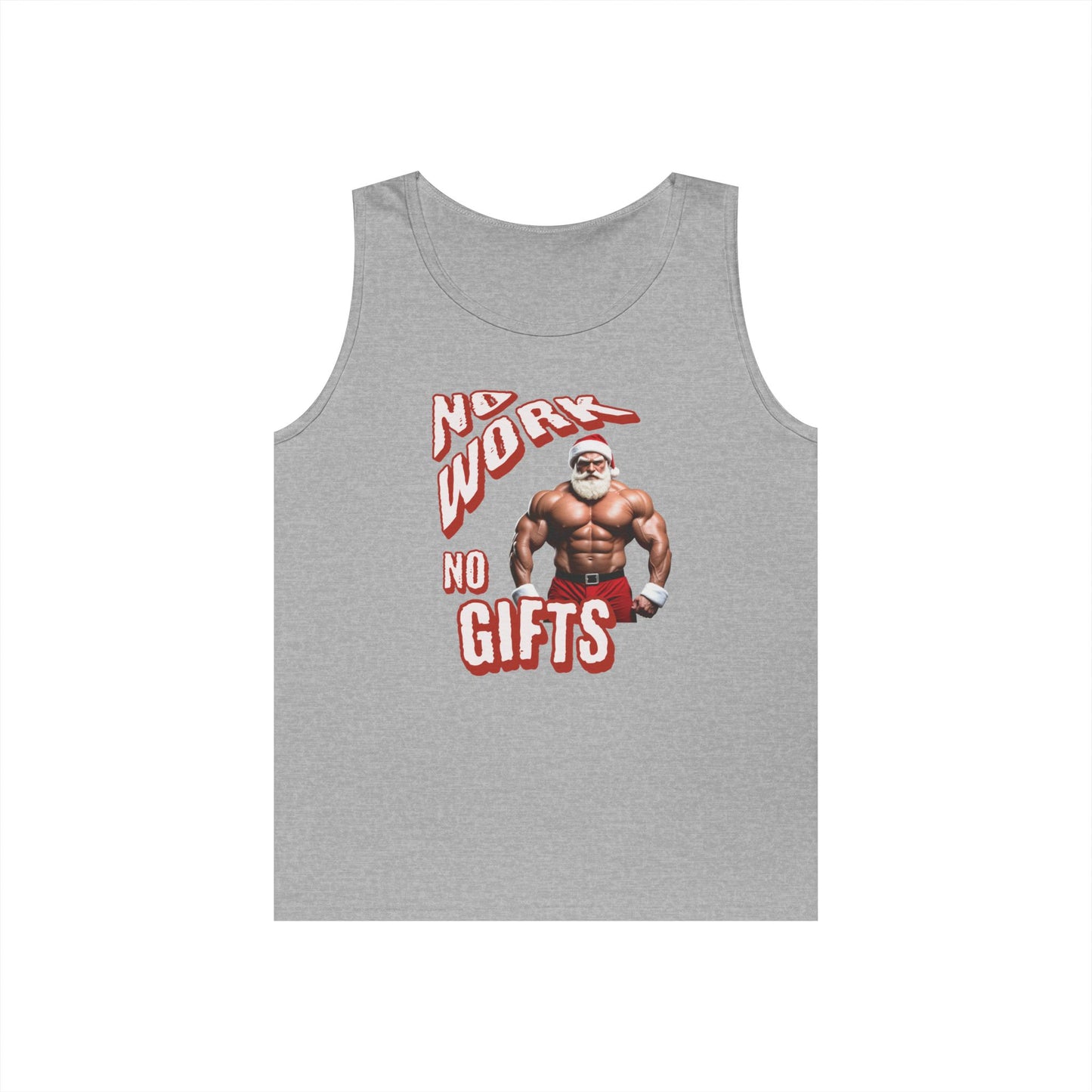 No Work, No Gift Santa Claus Unisex Heavy Cotton Tank Top, Celebrate the Season in Style