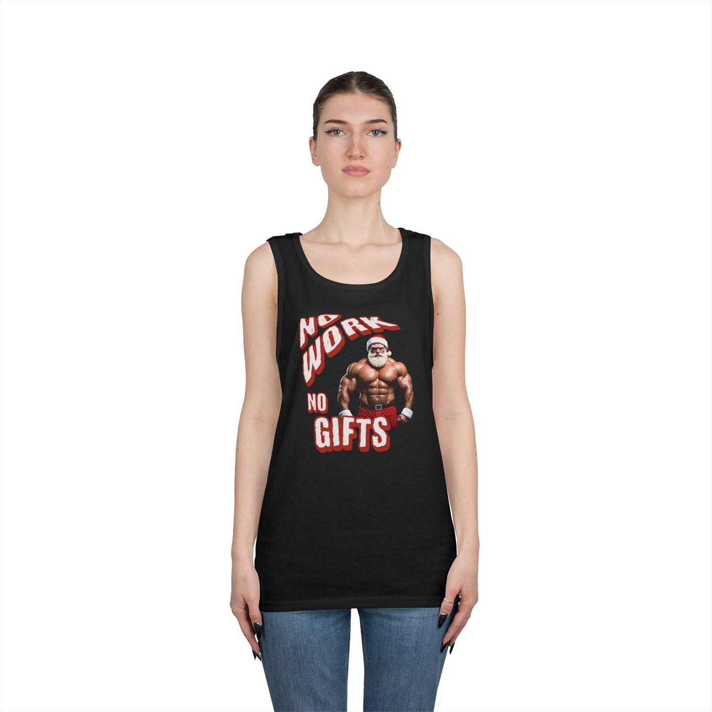No Work, No Gift Santa Claus Unisex Heavy Cotton Tank Top, Celebrate the Season in Style