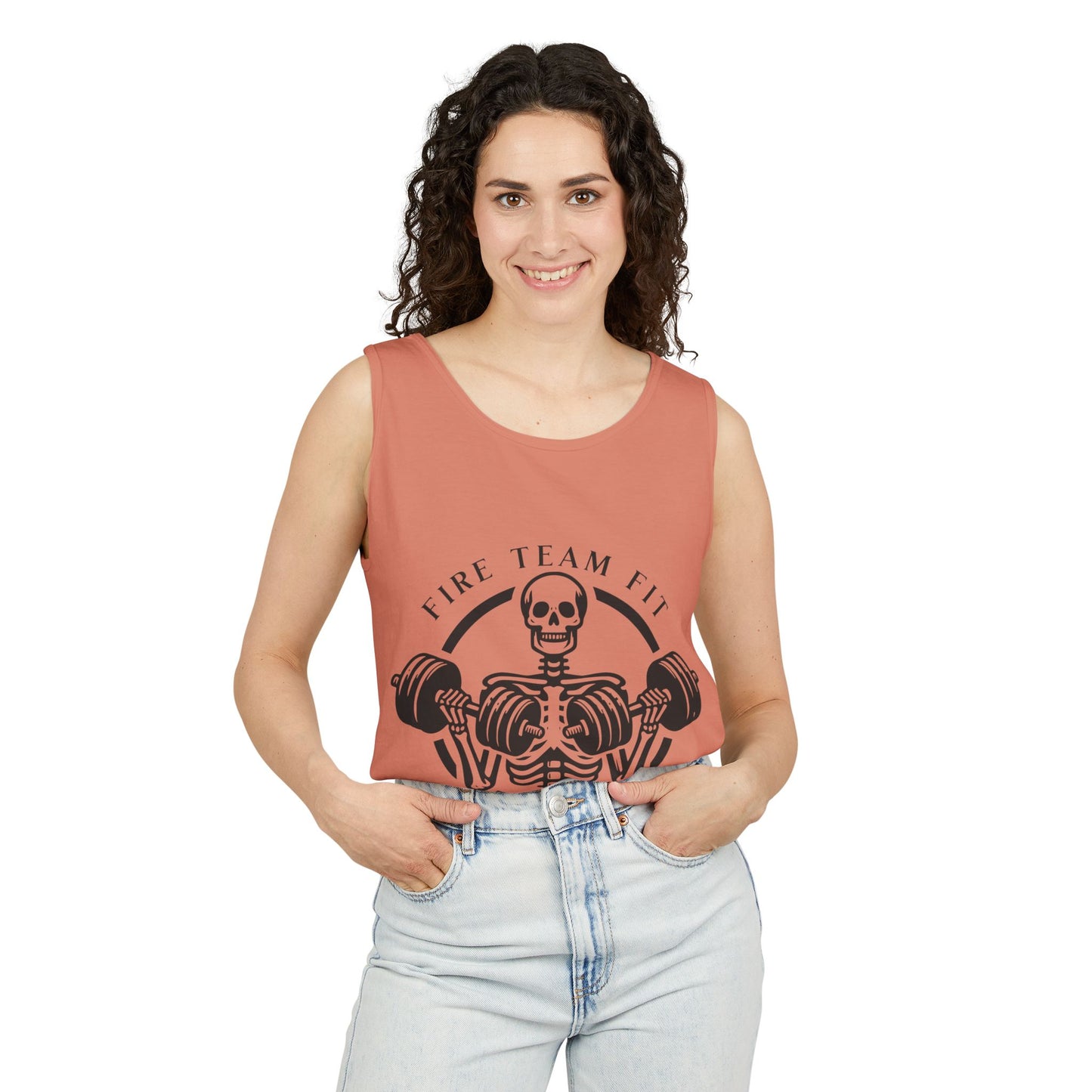 Spooktacular Fitness: Unisex Garment-Dyed Skeleton Gym Tank for Weights this Halloween