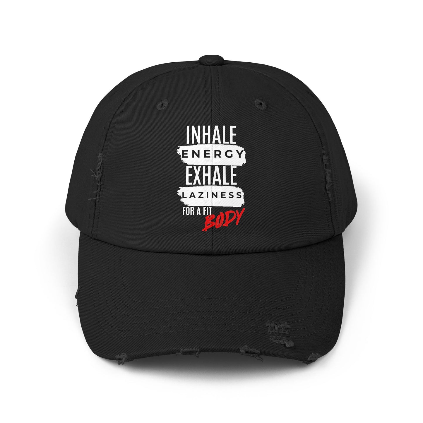 Inhale Energy, Exhale Laziness: Unisex Distressed Cap