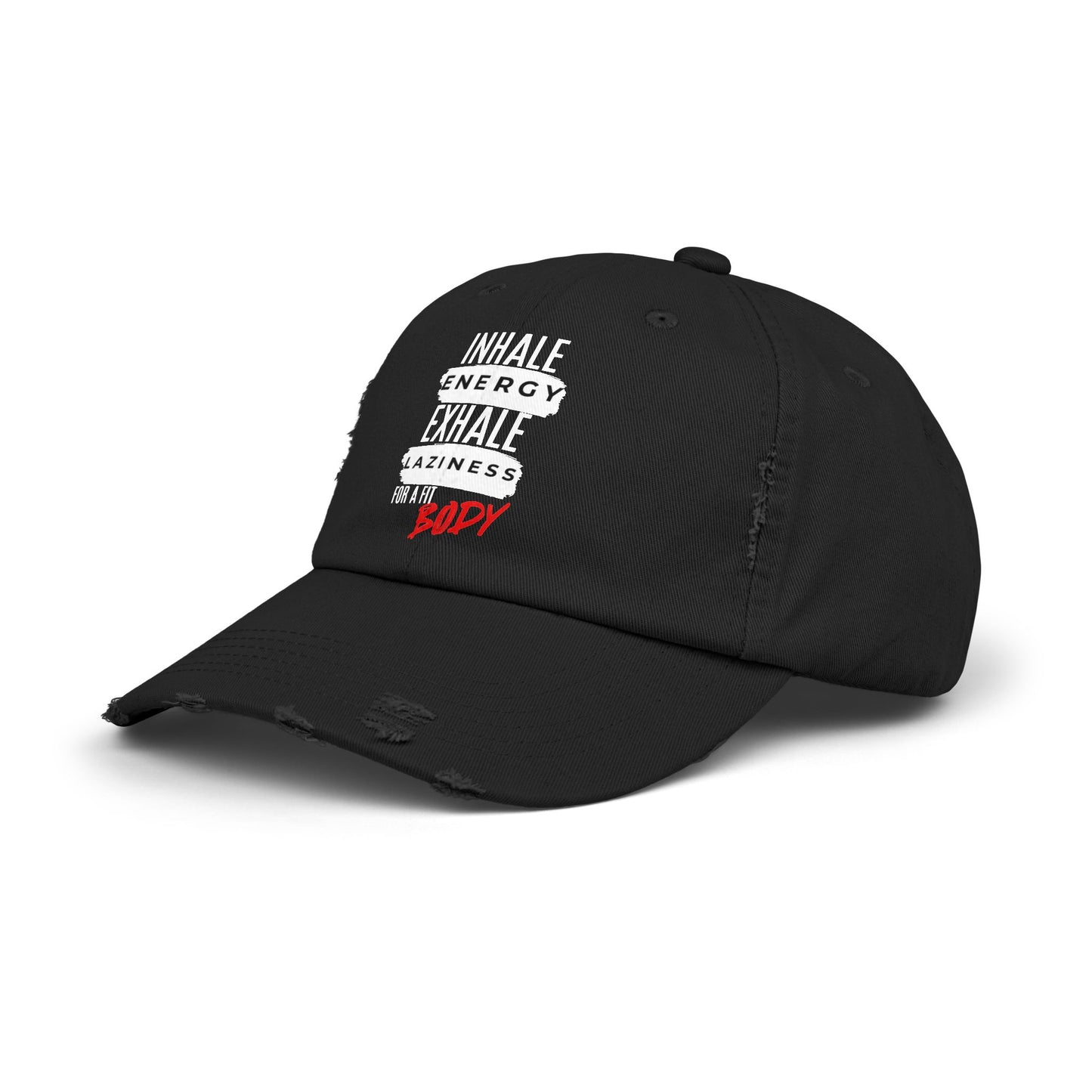 Inhale Energy, Exhale Laziness: Unisex Distressed Cap