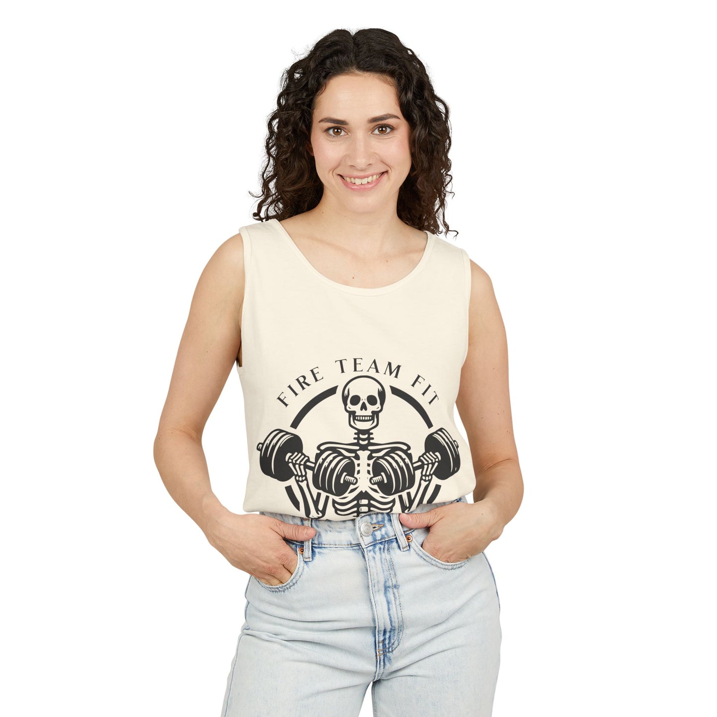 Spooktacular Fitness: Unisex Garment-Dyed Skeleton Gym Tank for Weights this Halloween