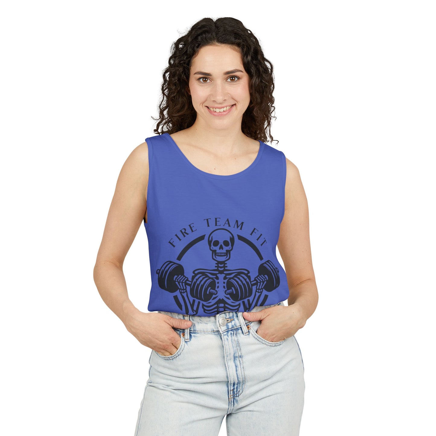 Spooktacular Fitness: Unisex Garment-Dyed Skeleton Gym Tank for Weights this Halloween