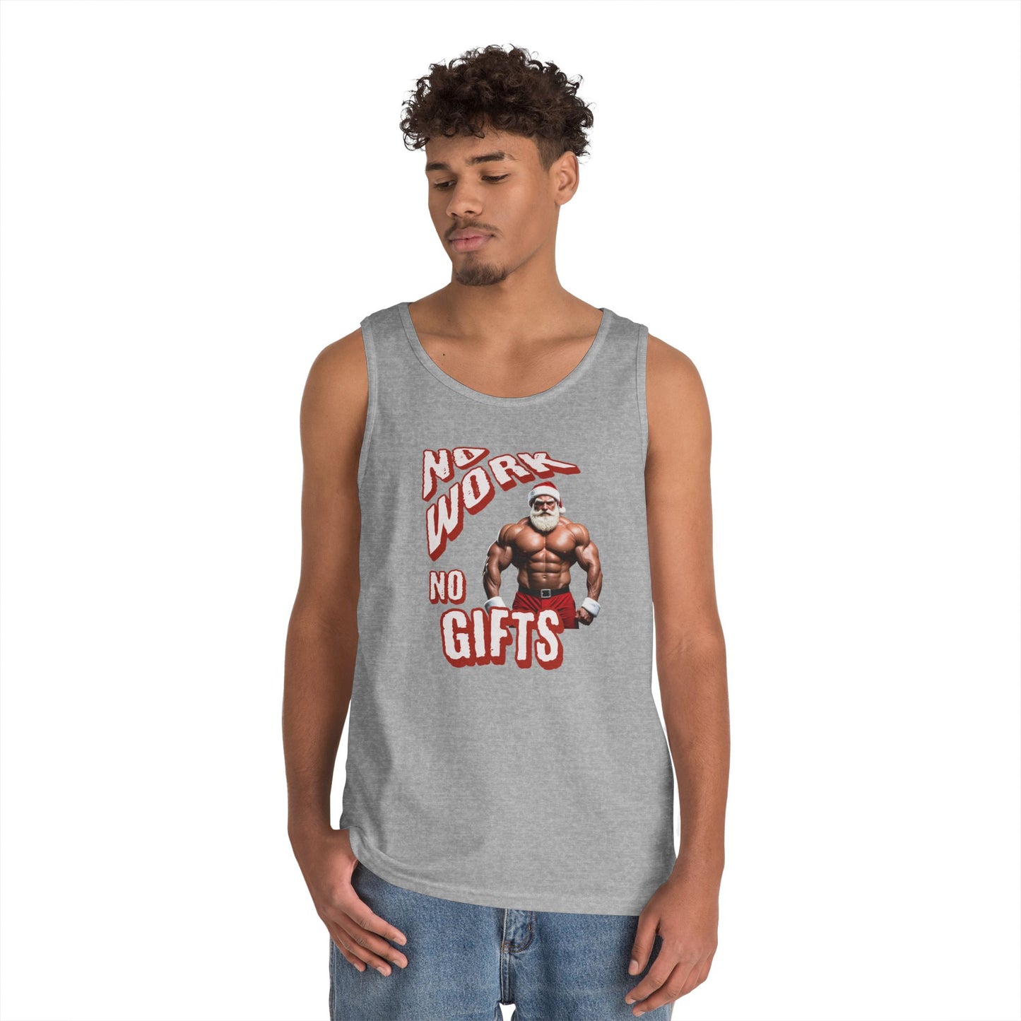 No Work, No Gift Santa Claus Unisex Heavy Cotton Tank Top, Celebrate the Season in Style