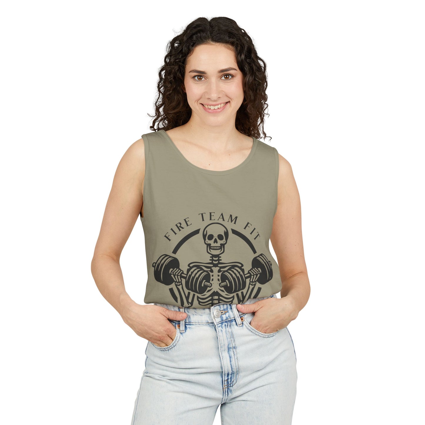 Spooktacular Fitness: Unisex Garment-Dyed Skeleton Gym Tank for Weights this Halloween