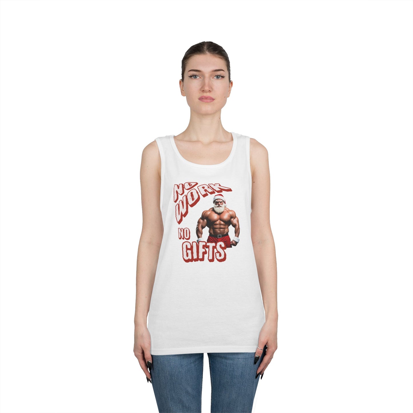 No Work, No Gift Santa Claus Unisex Heavy Cotton Tank Top, Celebrate the Season in Style